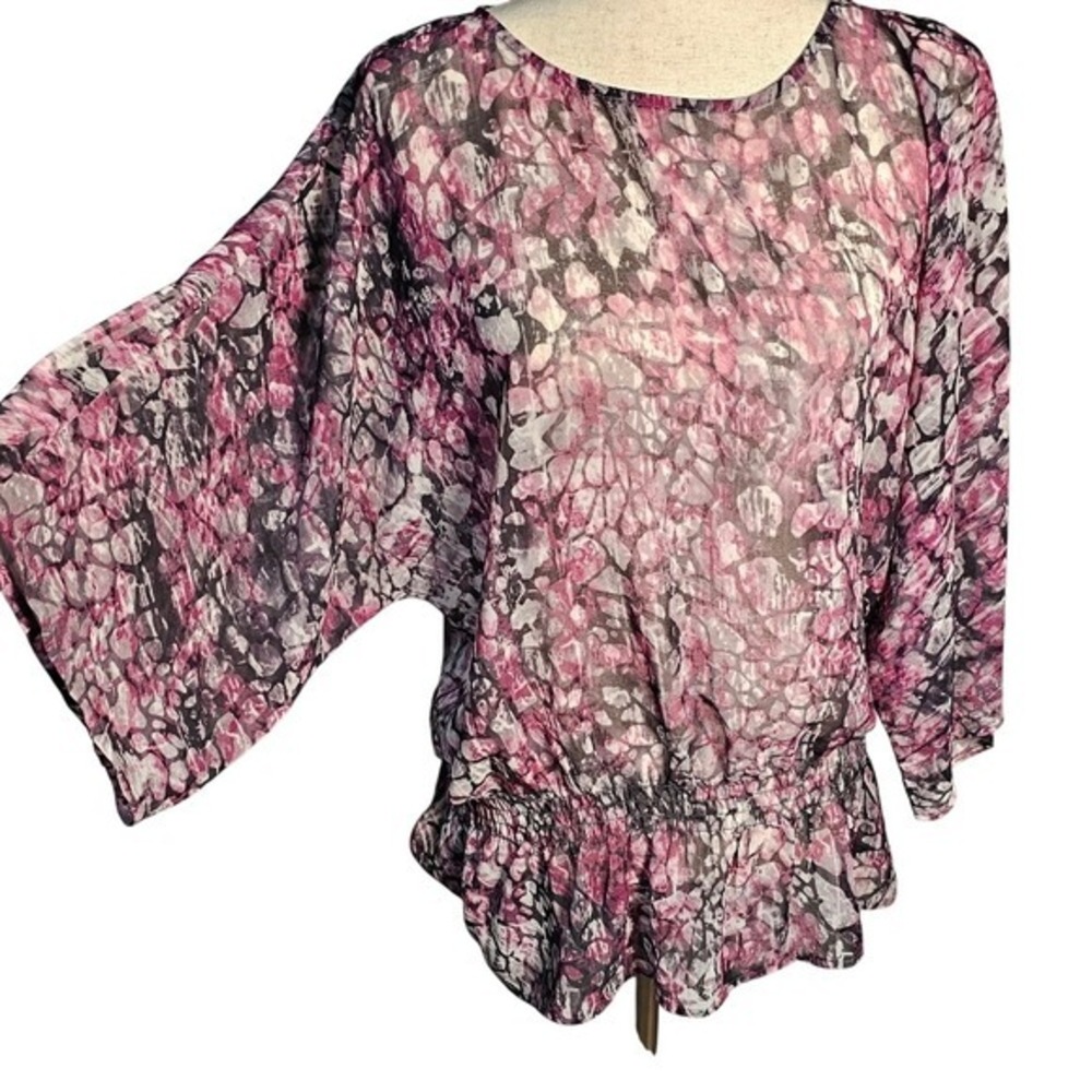 Chico's Lavender and Grey Sheer Peplum Blouse Top Shirt